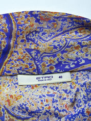 Etro 2000s Purple Paisley Print Silk Cowl Neck Top - S/M