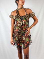 John Galliano F/W 2003 Cherry Leopard Silk Babydoll Mini Dress – XS/S