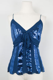 Luisa Spagnoli Blue Sequin Silk Cami Top – S