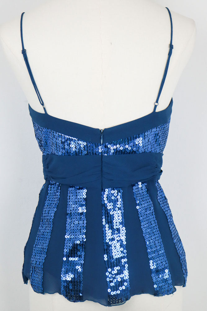 Luisa Spagnoli Blue Sequin Silk Cami Top – S