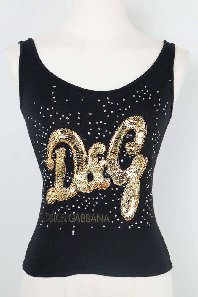 D&G Black Tank Top Sparkly "D&G" Logo - S