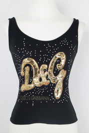 D&G Black Tank Top Sparkly "D&G" Logo - S