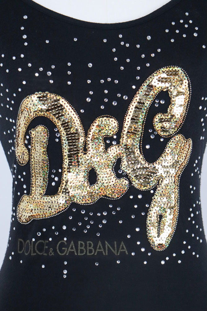 D&G Black Tank Top Sparkly "D&G" Logo - S