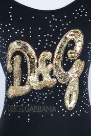 D&G Black Tank Top Sparkly "D&G" Logo - S