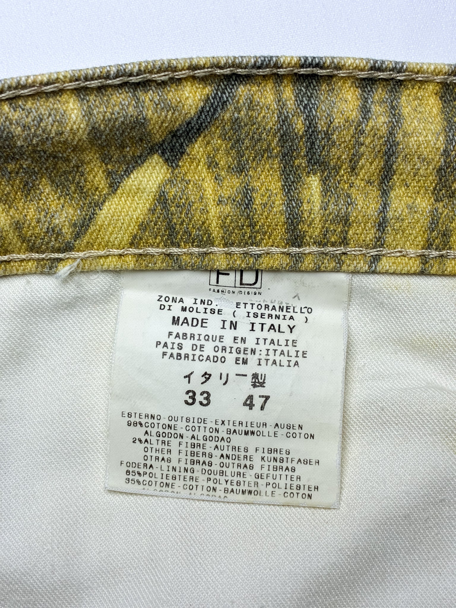 Just Cavalli 2000s Mustard Leaf Print Mid Rise Jeans - W33