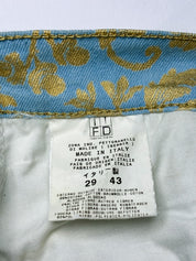 Just Cavalli 2000s Blue and Gold Baroque Floral Bootcut Jeans - W28
