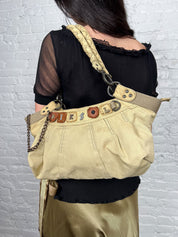 Diesel Early-2000s Beige Braided-Handle Studded Hobo
