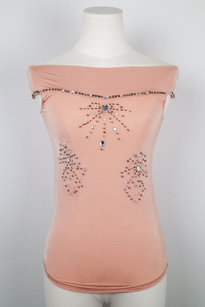 Cristinaeffe 2000s Pink Off-Shoulder Rhinestone Top – S