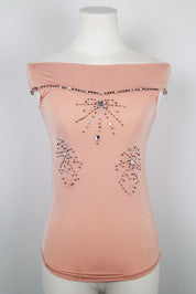 Cristinaeffe 2000s Pink Off-Shoulder Rhinestone Top – S