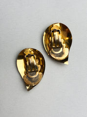 Vintage Gold Ribbed Teardrop Clip-On Earrings