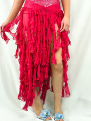 Jovani 2000s Hot Pink Sequin Bodice Silk Ruffle Halter Gown - S/M