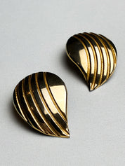 Vintage Gold Ribbed Teardrop Clip-On Earrings