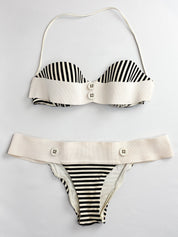 La Perla 2000s Black and Ivory Striped Grosgrain Bandeau Bikini Set - XS