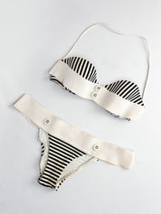 La Perla 2000s Black and Ivory Striped Grosgrain Bandeau Bikini Set - XS