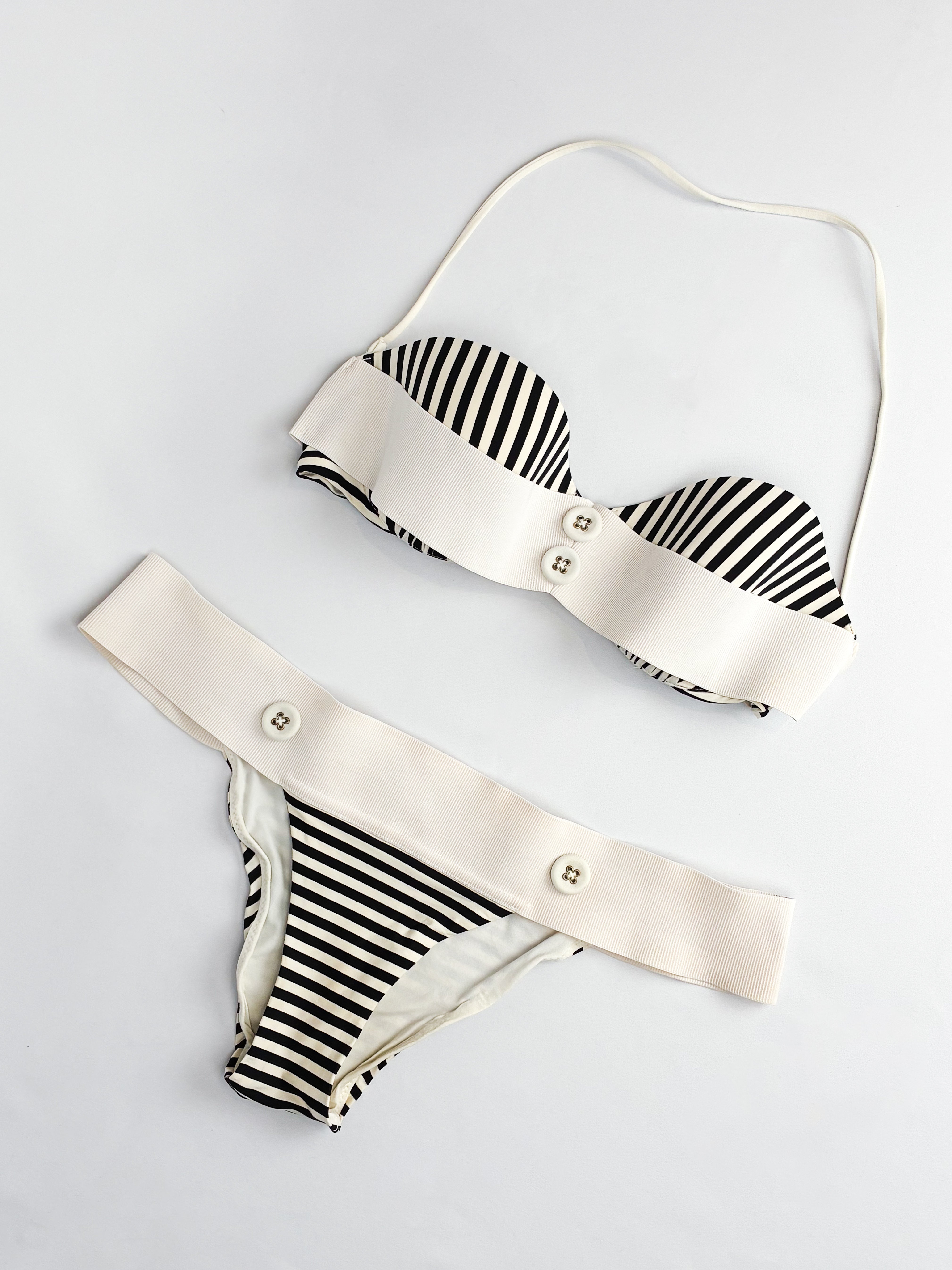 La Perla 2000s Black and Ivory Striped Grosgrain Bandeau Bikini Set - XS