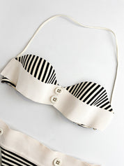 La Perla 2000s Black and Ivory Striped Grosgrain Bandeau Bikini Set - XS