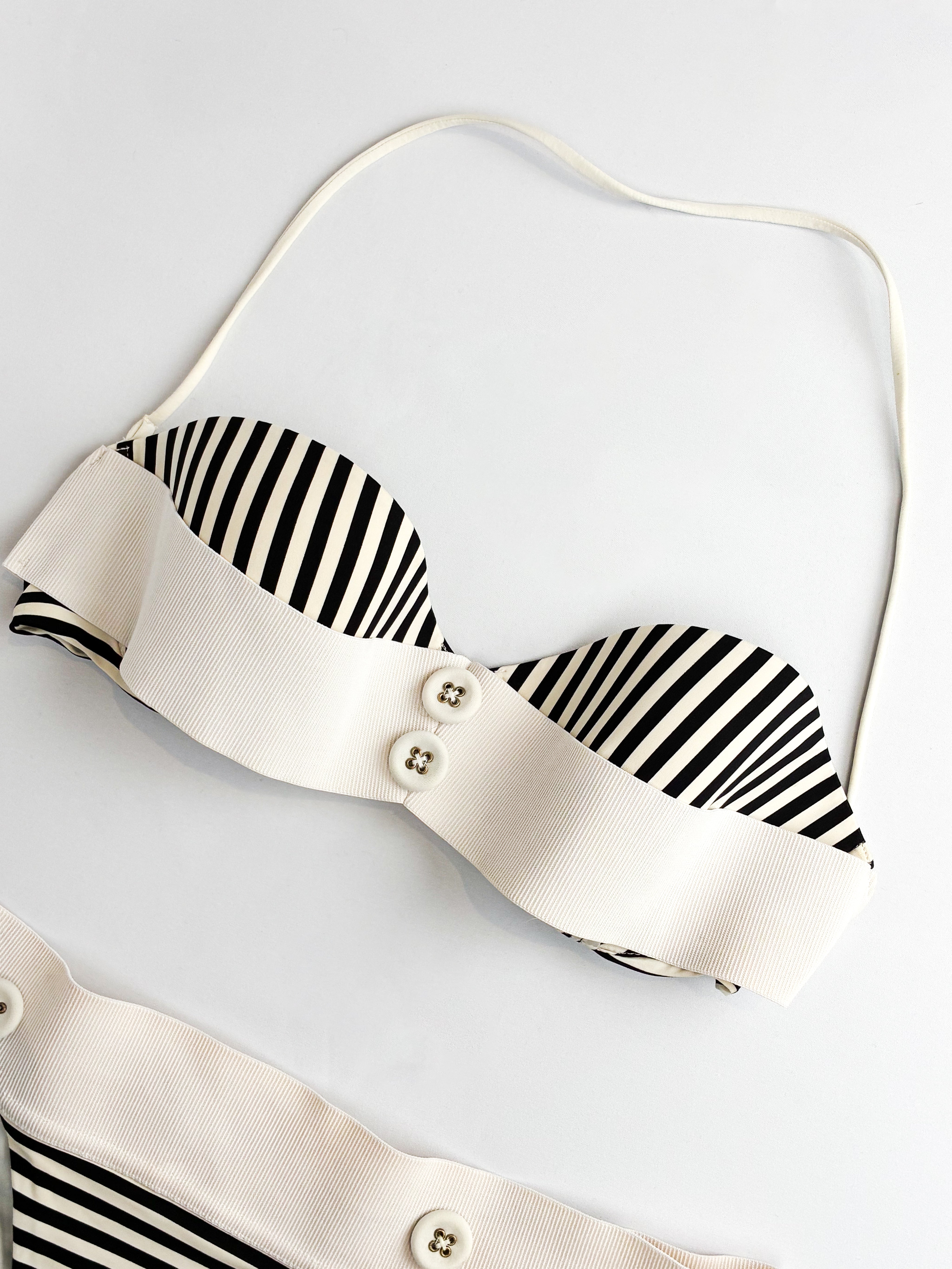 La Perla 2000s Black and Ivory Striped Grosgrain Bandeau Bikini Set - XS