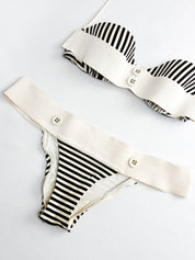 La Perla 2000s Black and Ivory Striped Grosgrain Bandeau Bikini Set - XS
