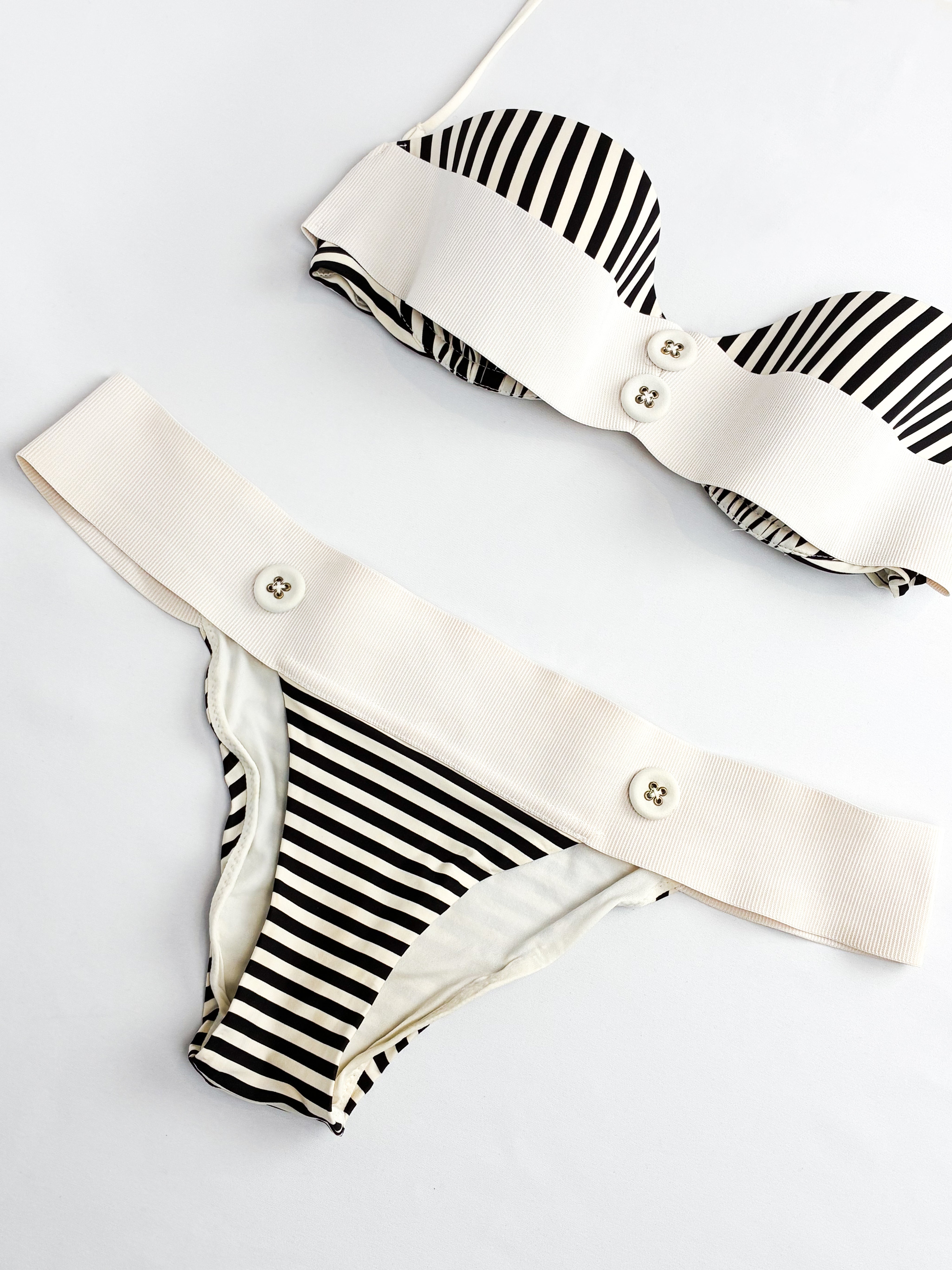 La Perla 2000s Black and Ivory Striped Grosgrain Bandeau Bikini Set - XS