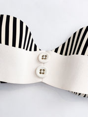 La Perla 2000s Black and Ivory Striped Grosgrain Bandeau Bikini Set - XS