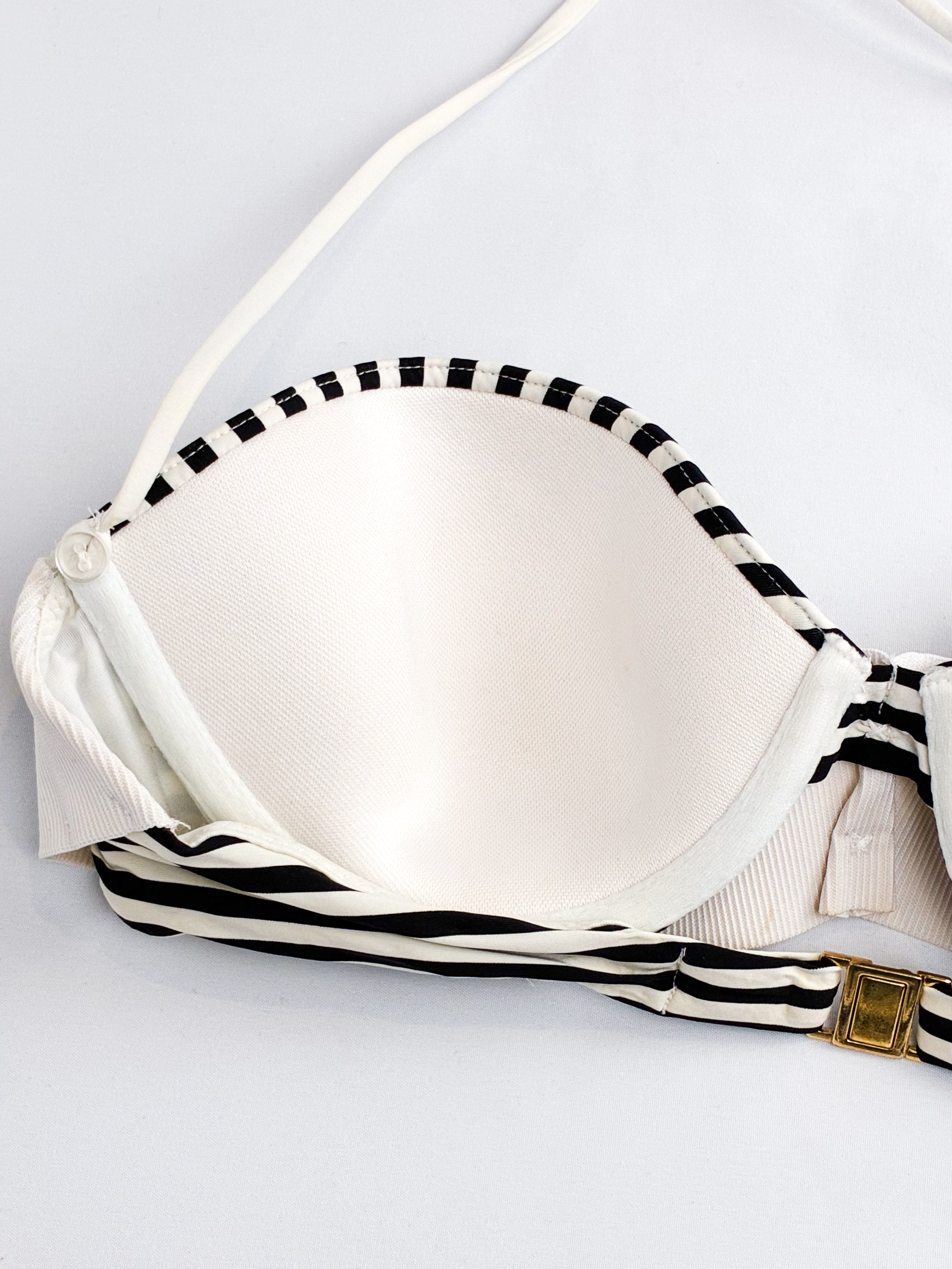 La Perla 2000s Black and Ivory Striped Grosgrain Bandeau Bikini Set - XS