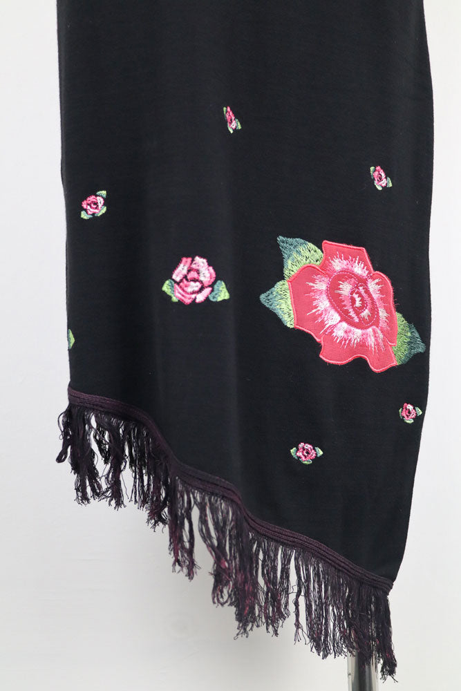 Pinko Tricot 2000s Black Rose Embroidered Fringe Maxi Skirt – M/L