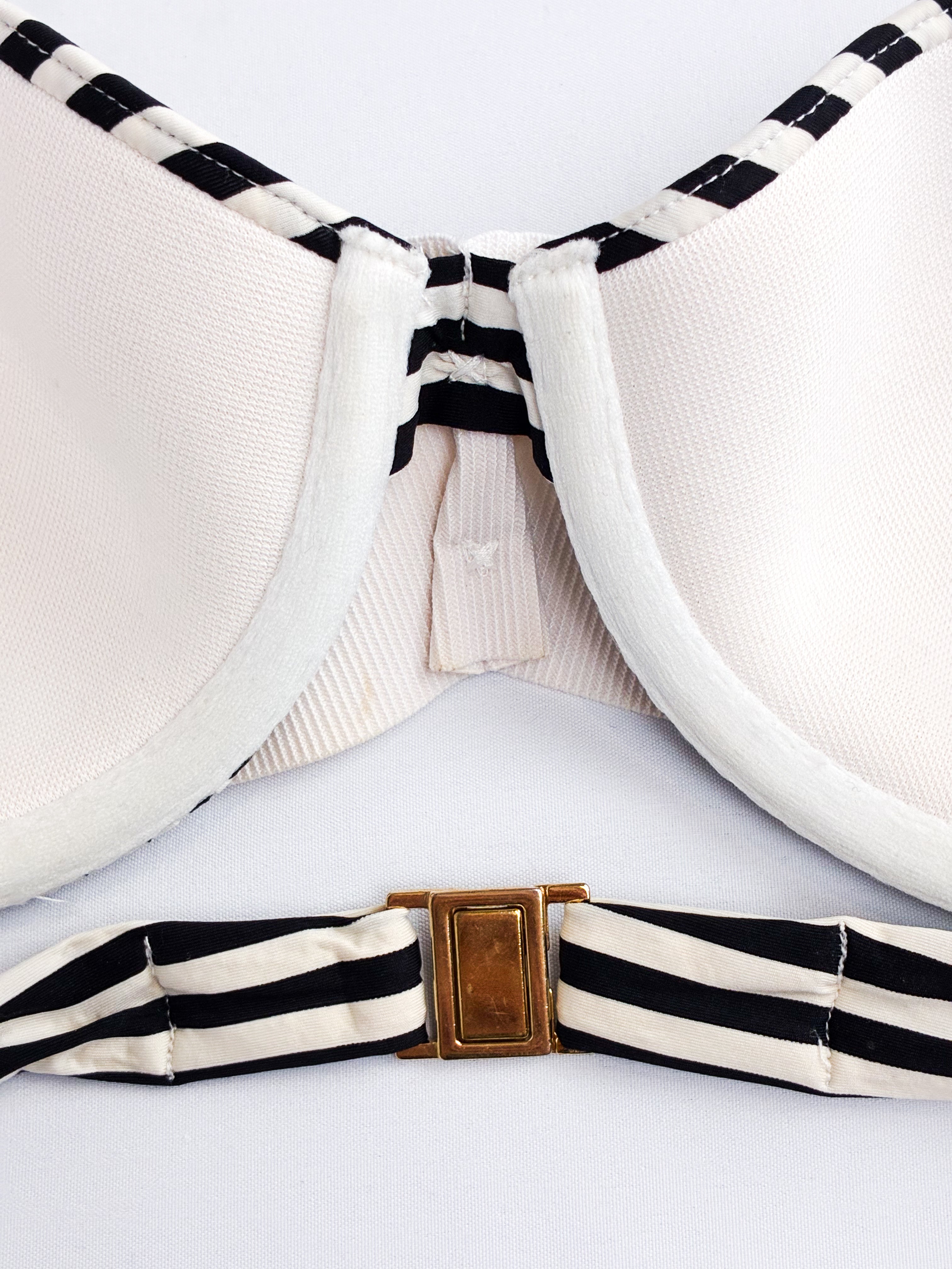La Perla 2000s Black and Ivory Striped Grosgrain Bandeau Bikini Set - XS