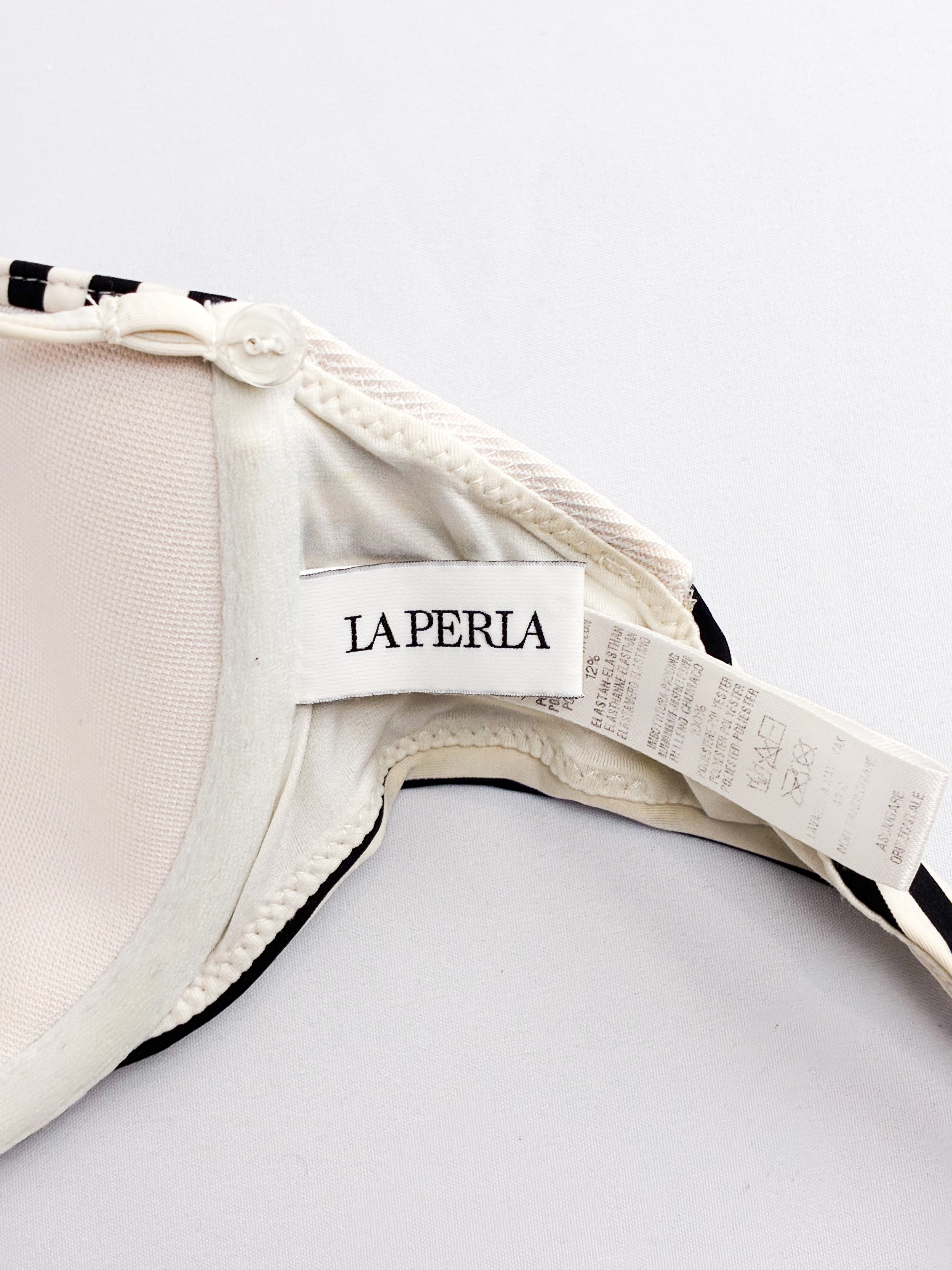 La Perla 2000s Black and Ivory Striped Grosgrain Bandeau Bikini Set - XS