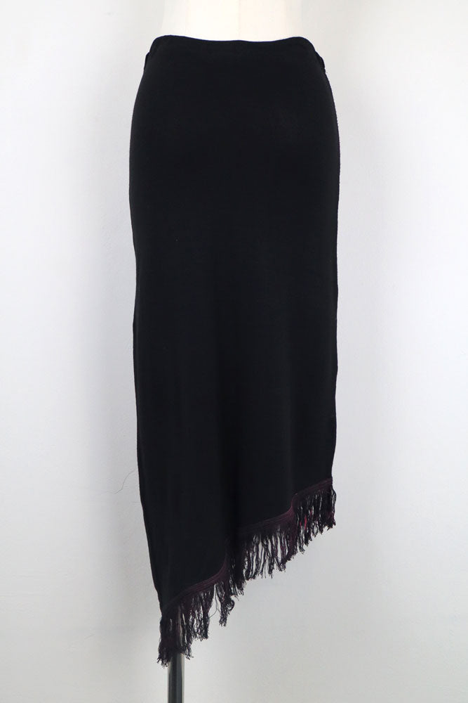 Pinko Tricot 2000s Black Rose Embroidered Fringe Maxi Skirt – M/L