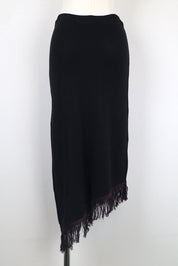 Pinko Tricot 2000s Black Rose Embroidered Fringe Maxi Skirt – M/L