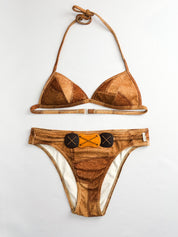 Onades 2000s Brown Faux Suede Patchwork Triangle Bikini Set - XS/S