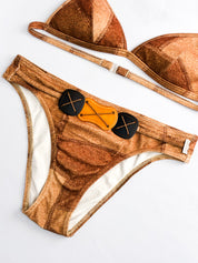 Onades 2000s Brown Faux Suede Patchwork Triangle Bikini Set - XS/S