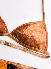 Onades 2000s Brown Faux Suede Patchwork Triangle Bikini Set - XS/S