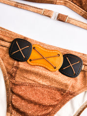 Onades 2000s Brown Faux Suede Patchwork Triangle Bikini Set - XS/S