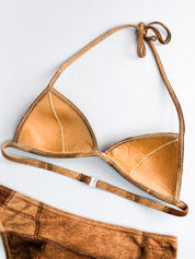 Onades 2000s Brown Faux Suede Patchwork Triangle Bikini Set - XS/S