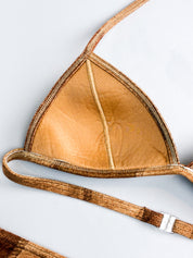 Onades 2000s Brown Faux Suede Patchwork Triangle Bikini Set - XS/S