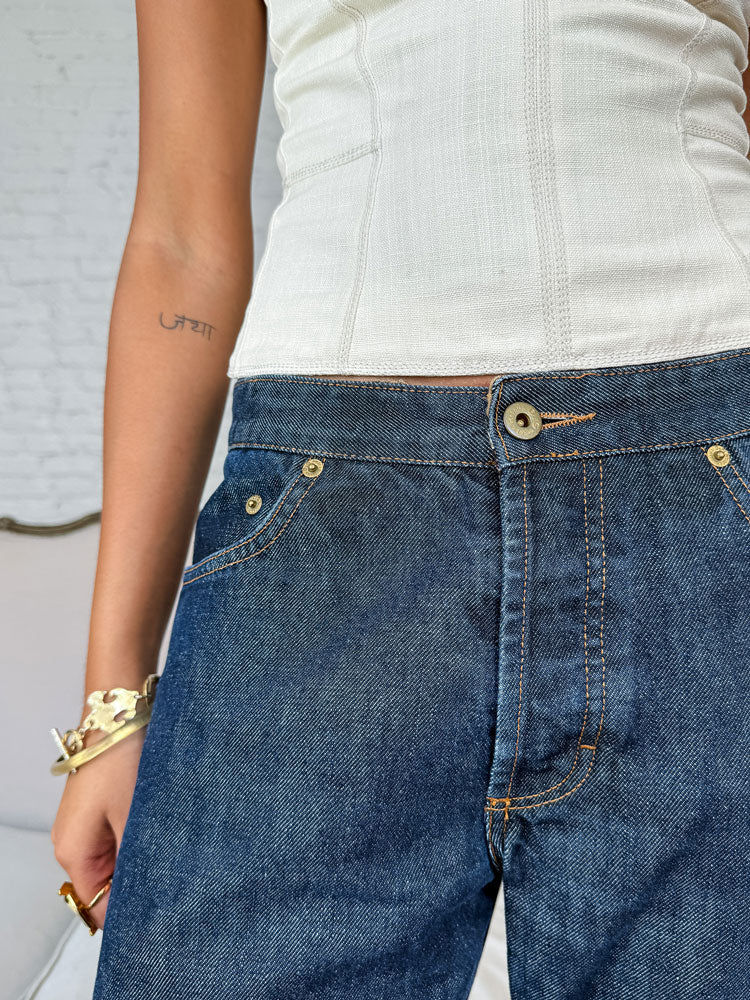D&G 2001 Dark Wash Plaid Waistband Jeans