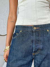 D&G 2001 Dark Wash Plaid Waistband Jeans