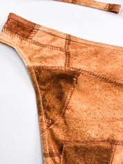 Onades 2000s Brown Faux Suede Patchwork Triangle Bikini Set - XS/S