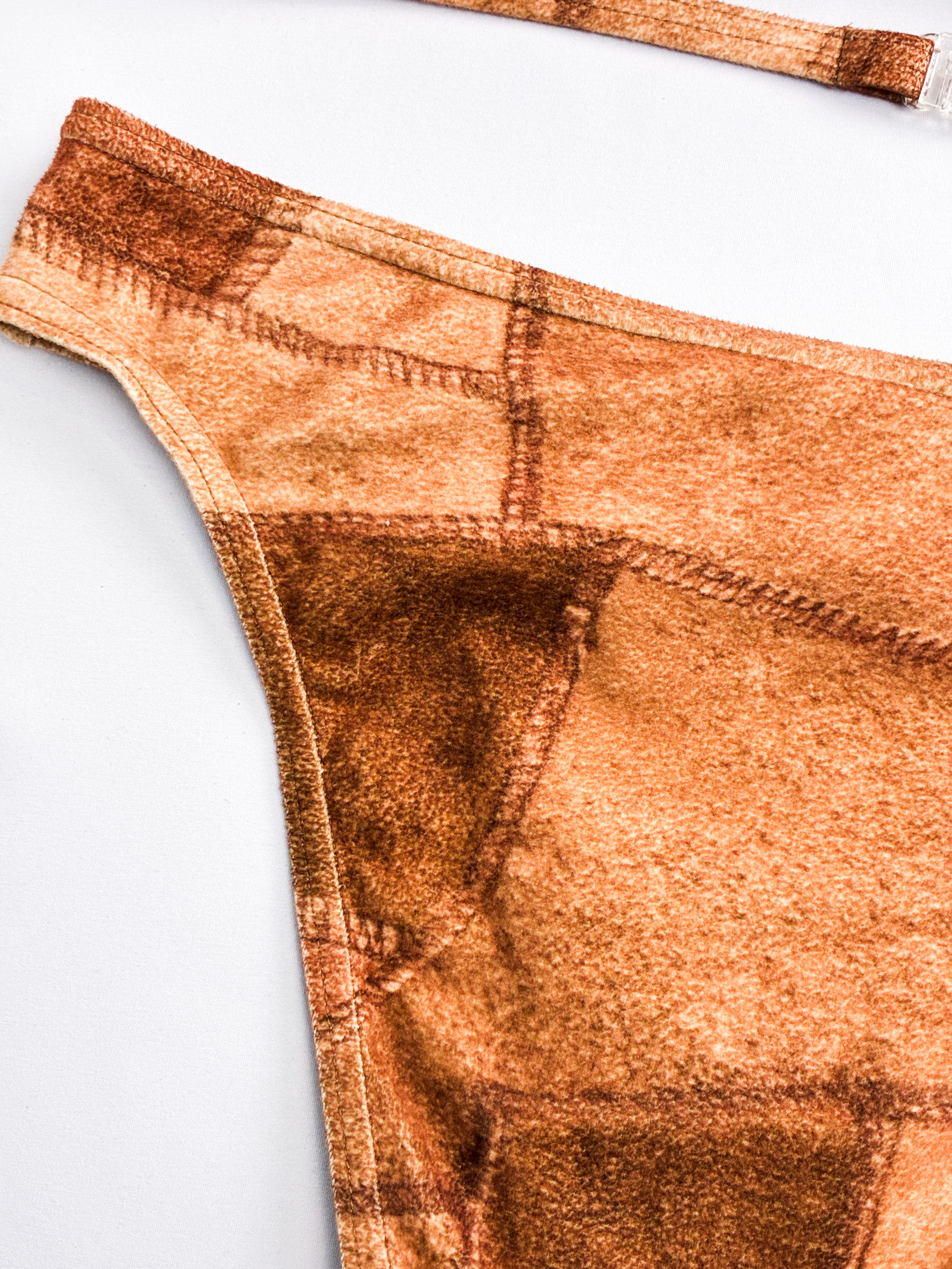 Onades 2000s Brown Faux Suede Patchwork Triangle Bikini Set - XS/S