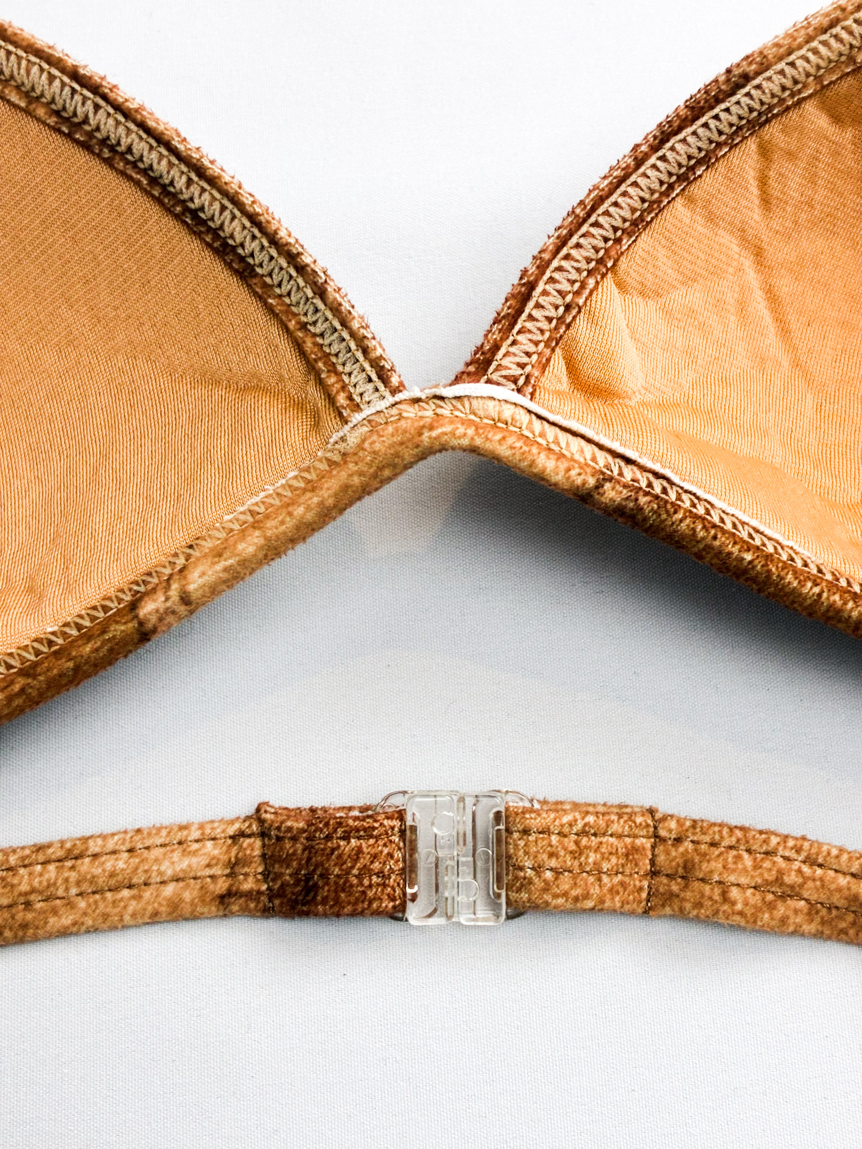 Onades 2000s Brown Faux Suede Patchwork Triangle Bikini Set - XS/S