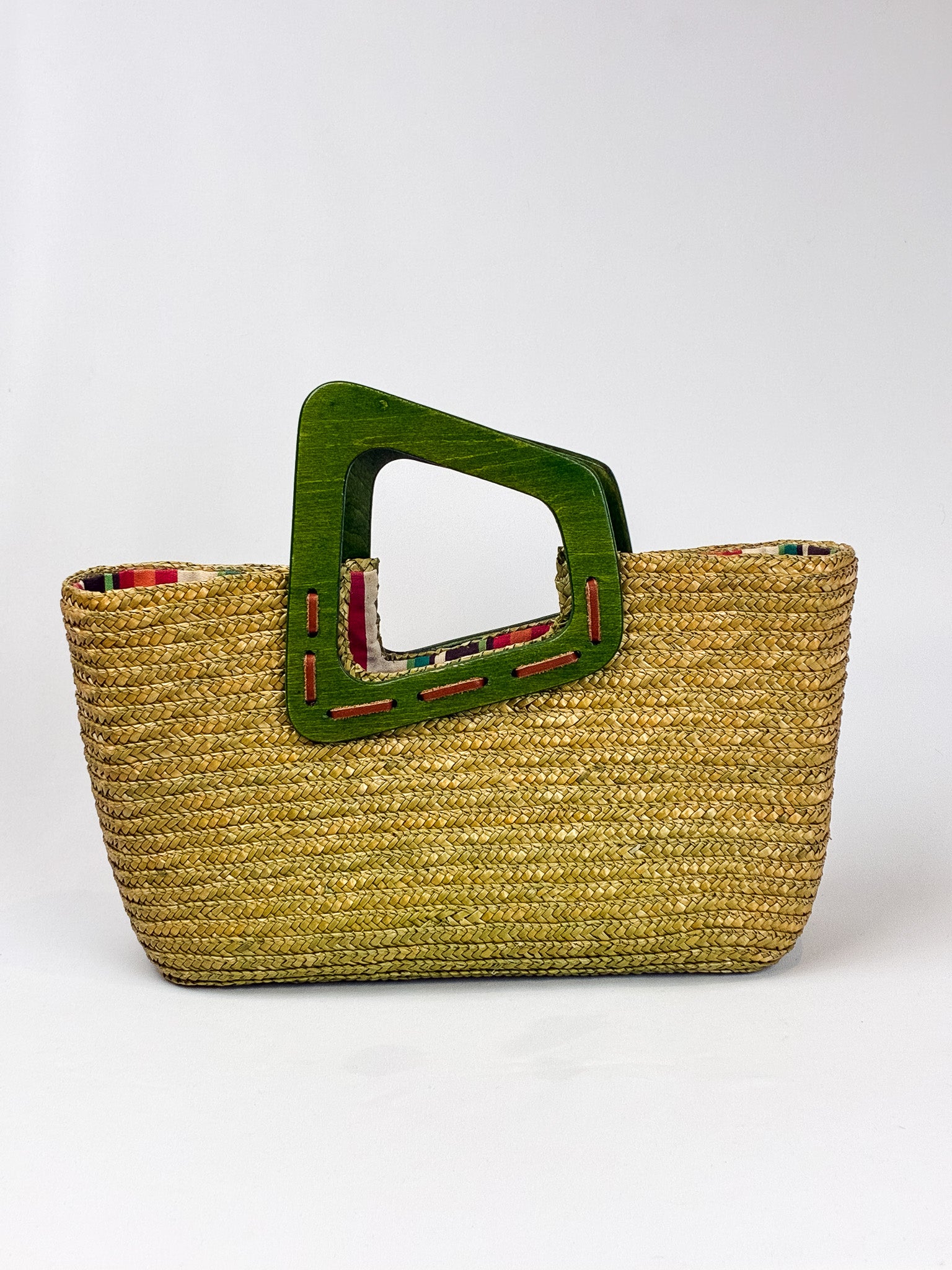 Miss Sixty 2000s Green Straw Wood Handle Tote