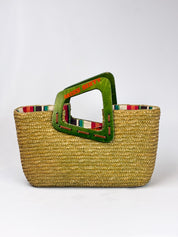 Miss Sixty 2000s Green Straw Wood Handle Tote