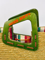 Miss Sixty 2000s Green Straw Wood Handle Tote