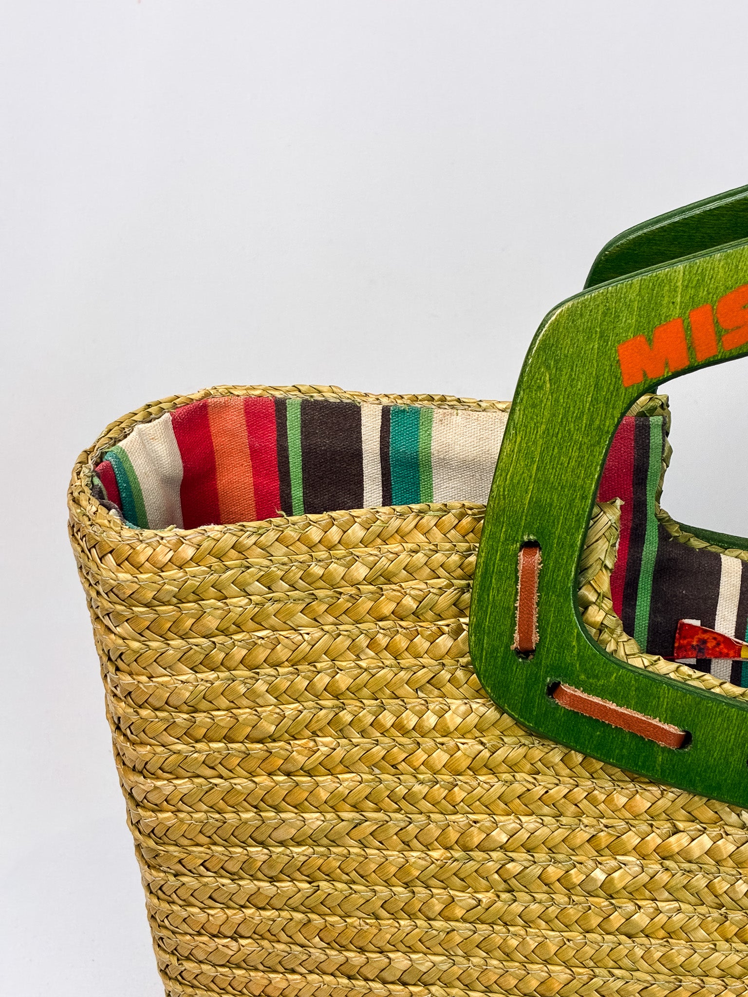 Miss Sixty 2000s Green Straw Wood Handle Tote