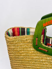 Miss Sixty 2000s Green Straw Wood Handle Tote
