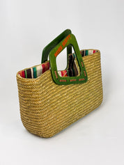 Miss Sixty 2000s Green Straw Wood Handle Tote