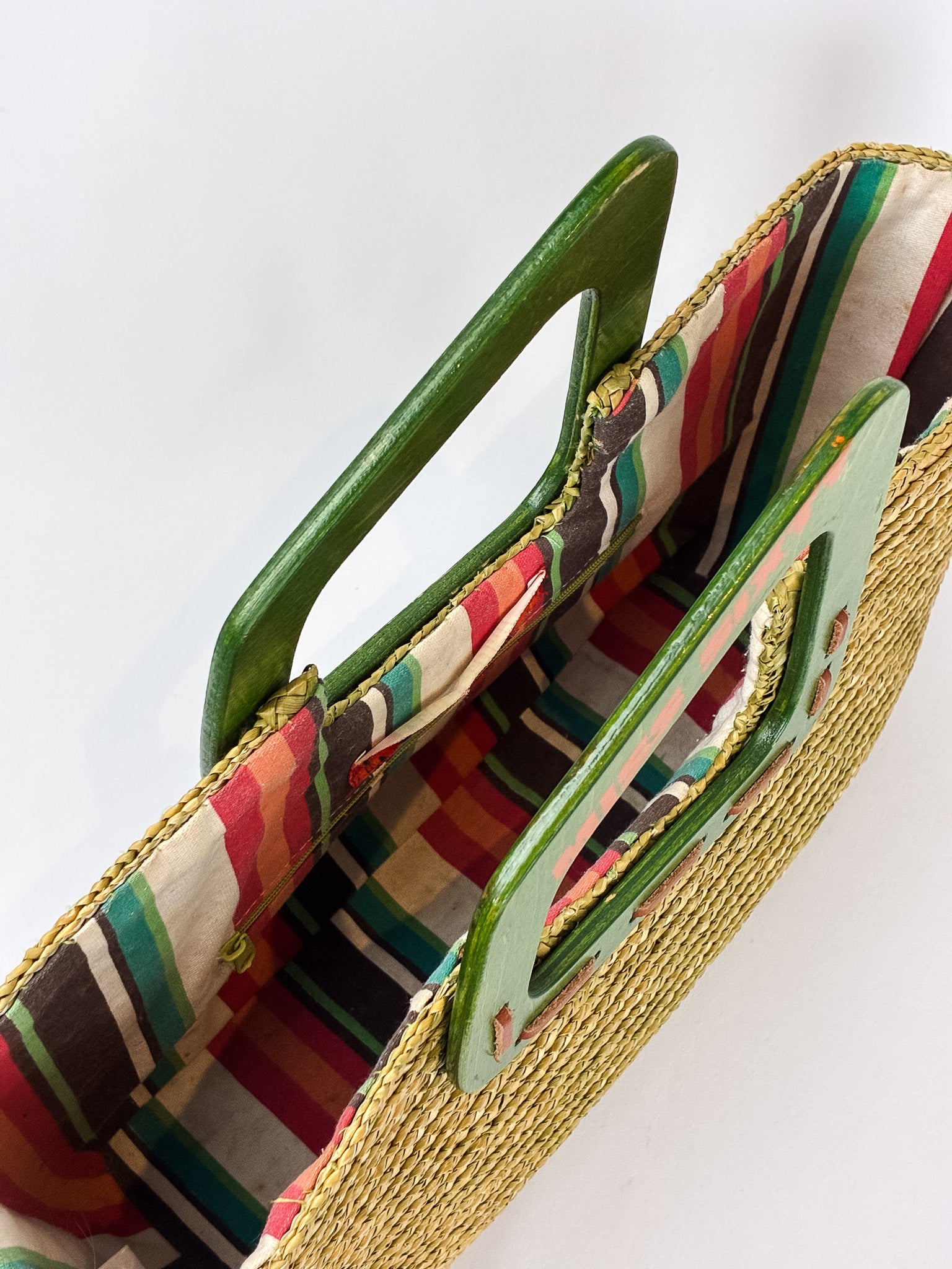 Miss Sixty 2000s Green Straw Wood Handle Tote