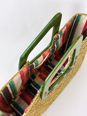 Miss Sixty 2000s Green Straw Wood Handle Tote