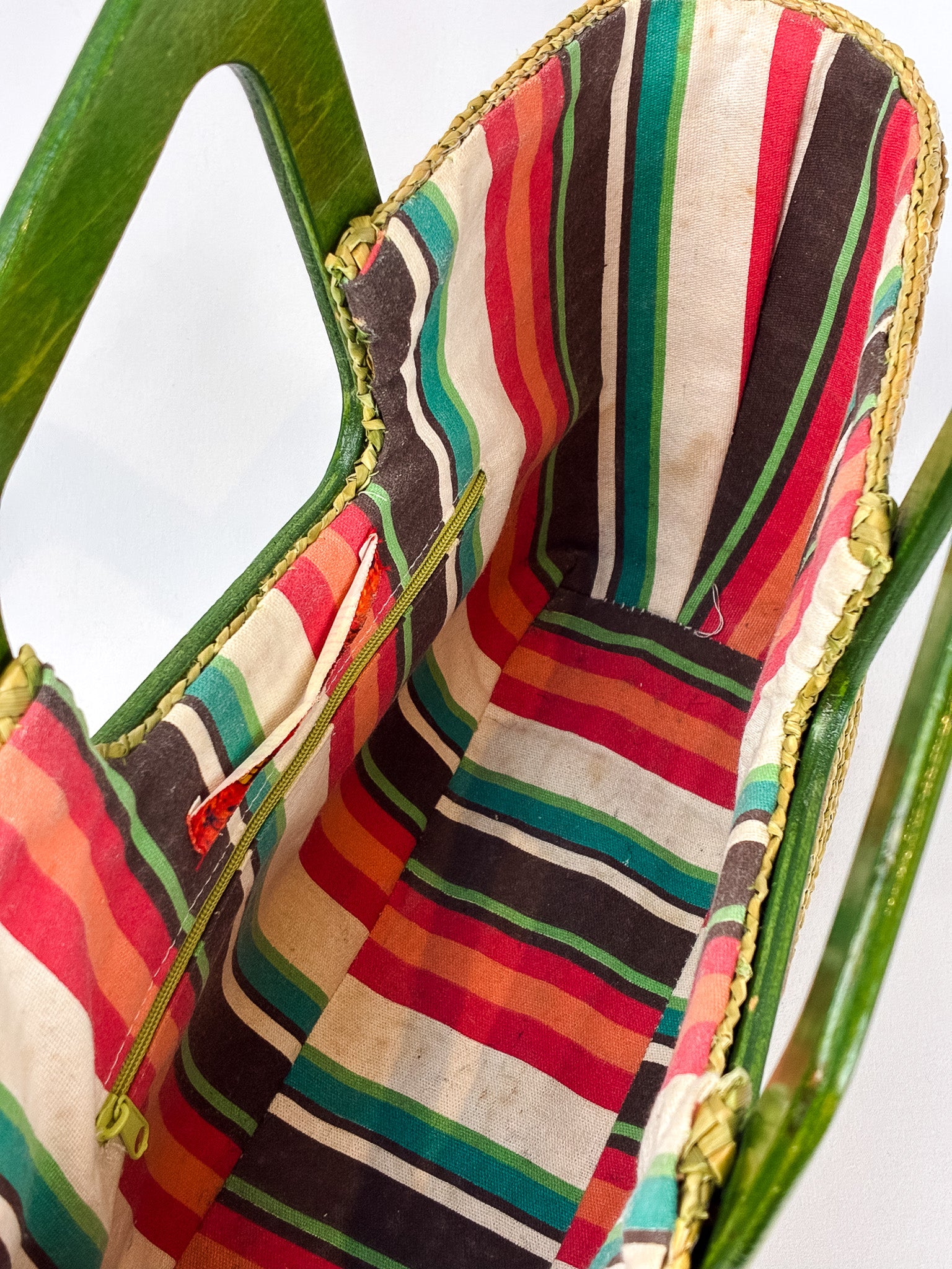 Miss Sixty 2000s Green Straw Wood Handle Tote